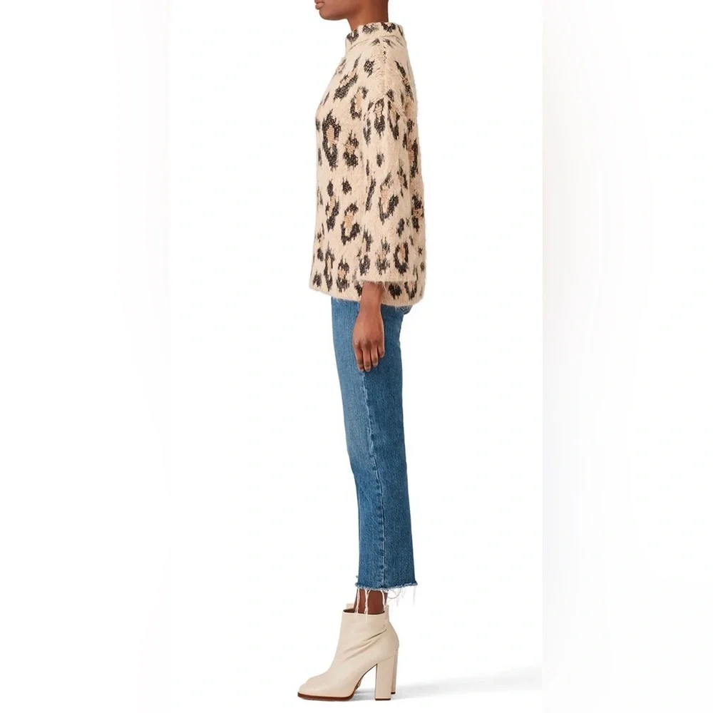 Kate Spade Leopard Print Chunky Sweater Alpaca Wool Oversized Mock Neck | XL